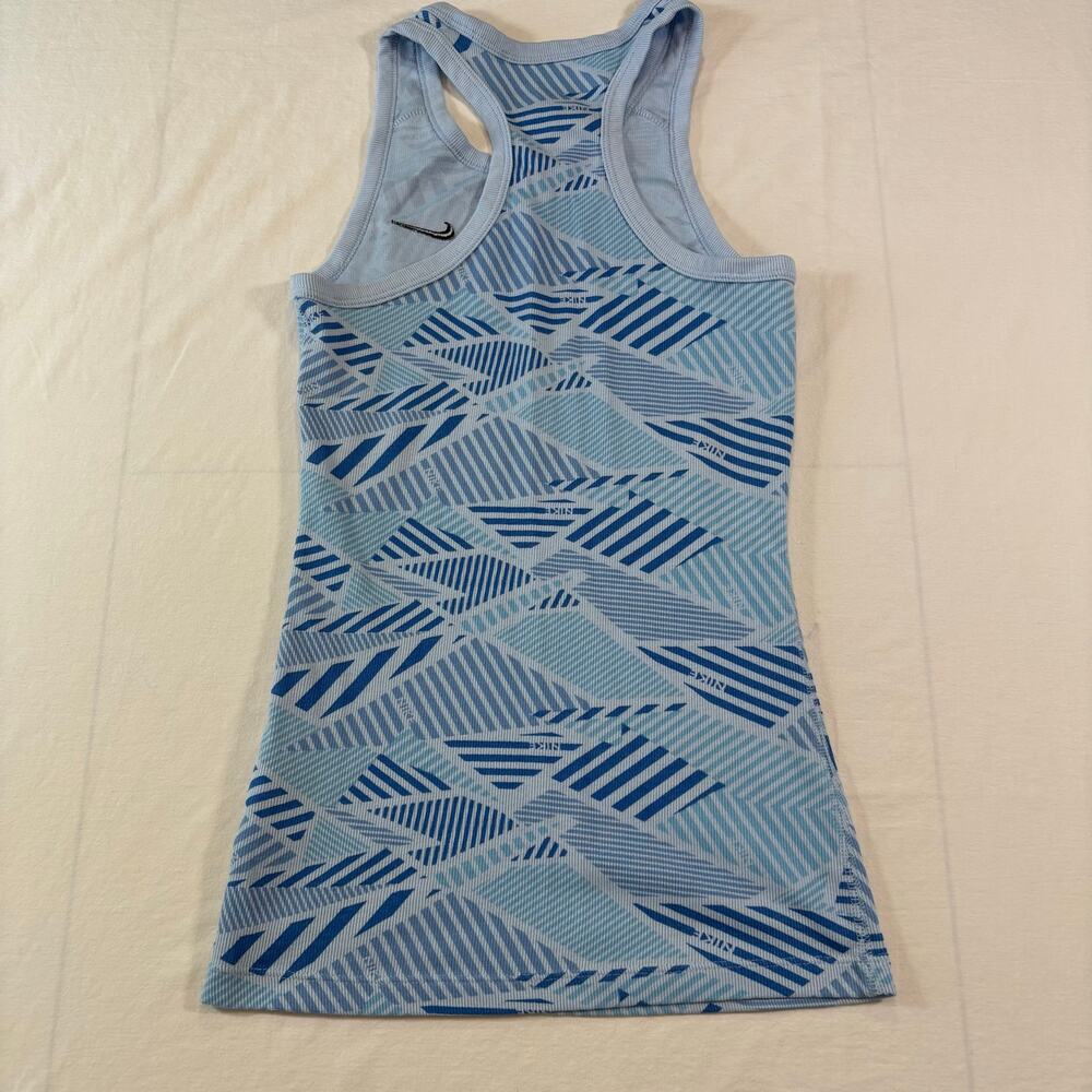Nike Dri-FIT Ribbed Racerback Tank Top, Girls Size L, Geometric Blue Pattern - Picture 2 of 5